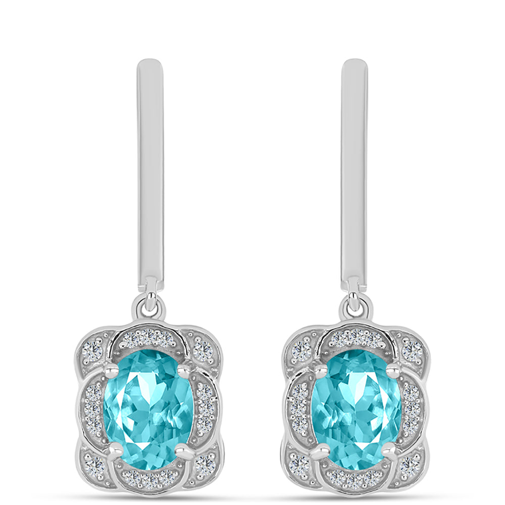 Cercei din Argint 925 ( 4.46 grame ) cu Cuarț Paraiba și Topaz Alb 2.38 Carate 1 