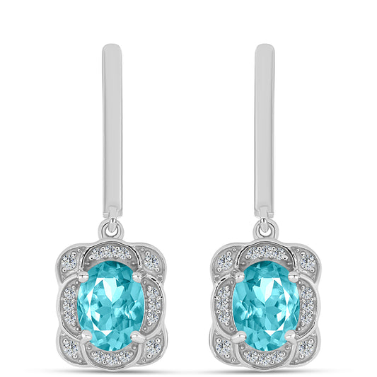 Cercei din Argint 925 ( 4.46 grame ) cu Cuarț Paraiba și Topaz Alb 2.38 Carate