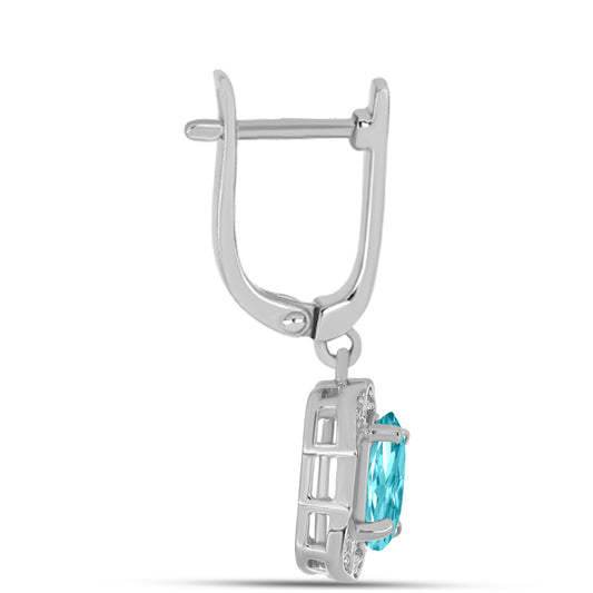 Cercei din Argint 925 ( 4.46 grame ) cu Cuarț Paraiba și Topaz Alb 2.38 Carate