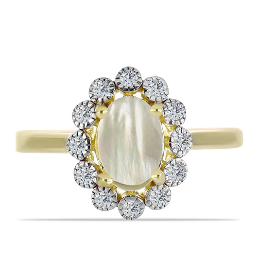 Inel din Argint 925 Placat cu Aur ( 2.44 grame ) cu Sidef și Topaz Alb 1.14 Carate