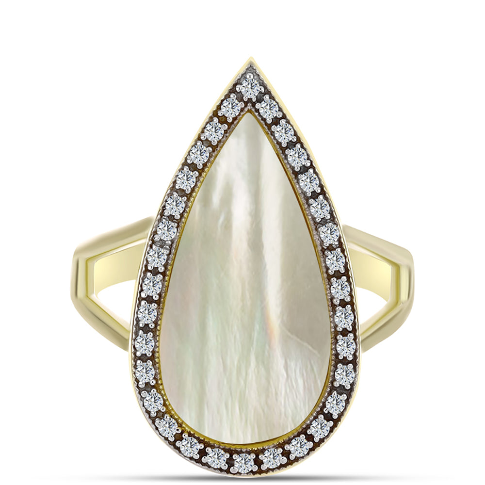 Inel din Argint 925 Placat cu Aur ( 4.82 grame ) cu Sidef și Topaz Alb 4.59 Carate 1 