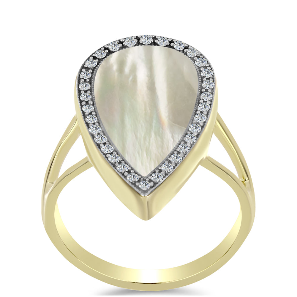 Inel din Argint 925 Placat cu Aur ( 4.82 grame ) cu Sidef și Topaz Alb 4.59 Carate