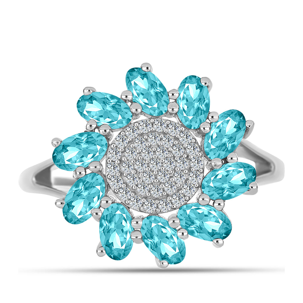 Inel din Argint 925 ( 3.23 grame ) cu Cuarț Paraiba și Topaz Alb 2.11 Carate 1 