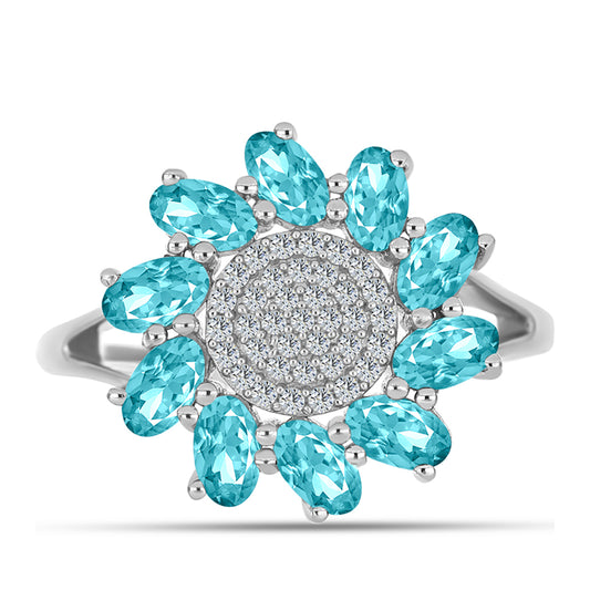 Inel din Argint 925 ( 3.23 grame ) cu Cuarț Paraiba și Topaz Alb 2.11 Carate
