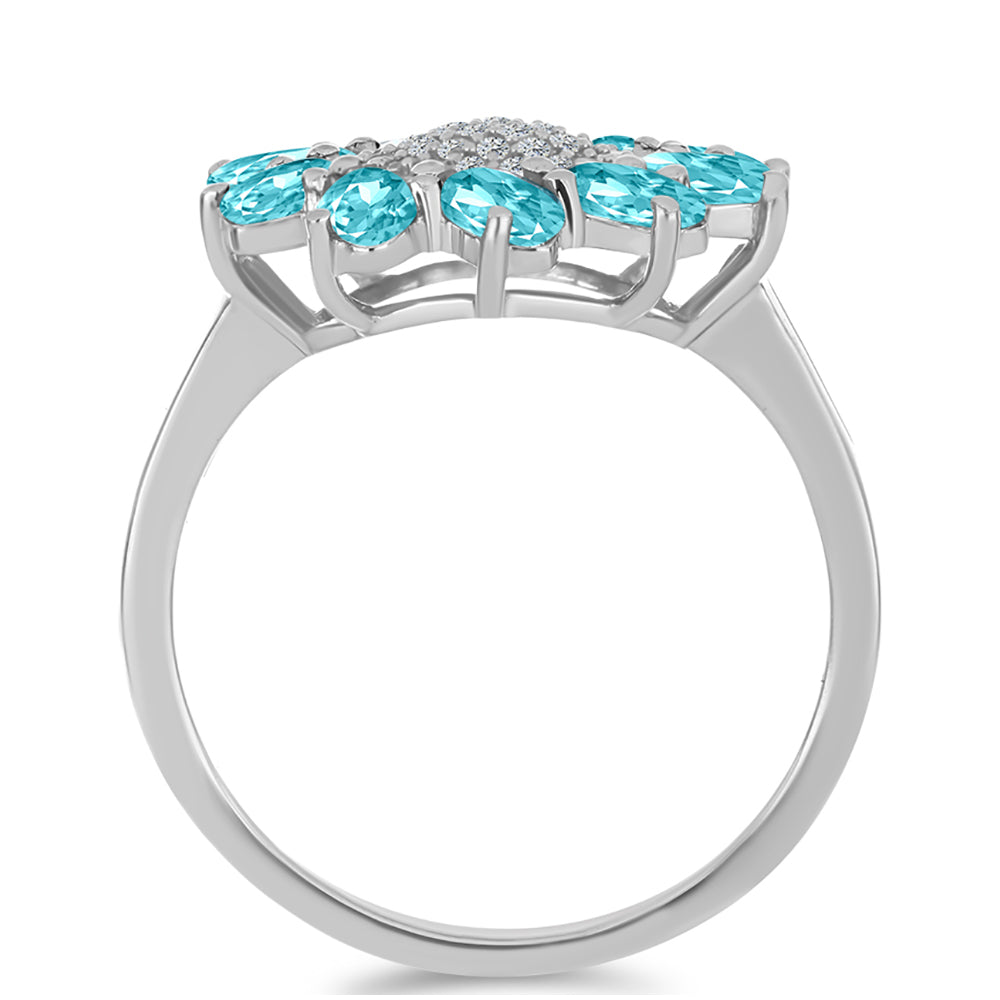 Inel din Argint 925 ( 3.23 grame ) cu Cuarț Paraiba și Topaz Alb 2.11 Carate 2 