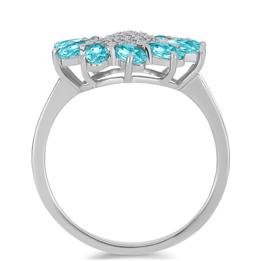 Inel din Argint 925 ( 3.23 grame ) cu Cuarț Paraiba și Topaz Alb 2.11 Carate