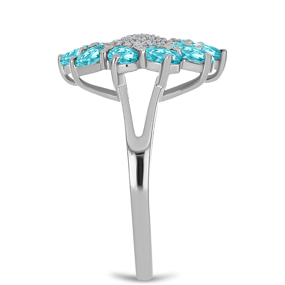 Inel din Argint 925 ( 3.23 grame ) cu Cuarț Paraiba și Topaz Alb 2.11 Carate
