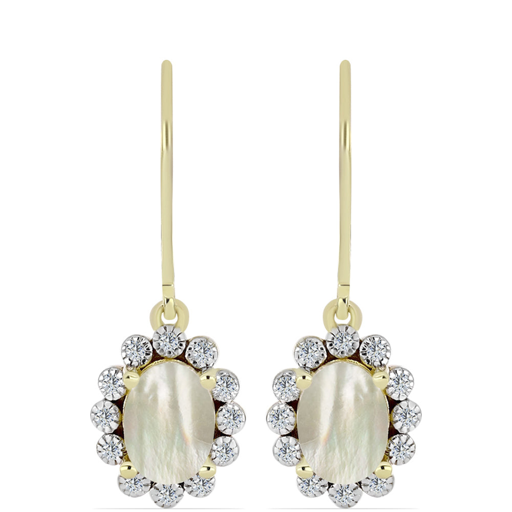 Cercei din Argint 925 Placat cu Aur ( 2.68 grame ) cu Sidef și Topaz Alb 2.02 Carate