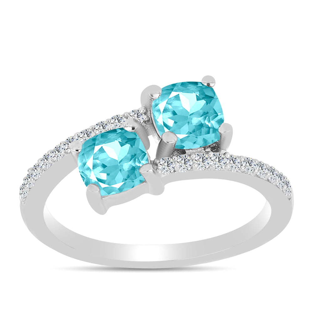 Inel din Argint 925 ( 2.24 grame ) cu Cuarț Paraiba și Topaz Alb 1.22 Carate 3 