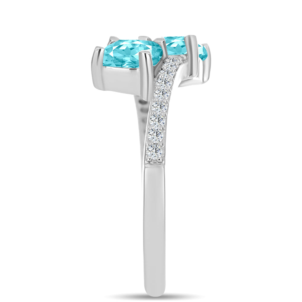 Inel din Argint 925 ( 2.24 grame ) cu Cuarț Paraiba și Topaz Alb 1.22 Carate 4 