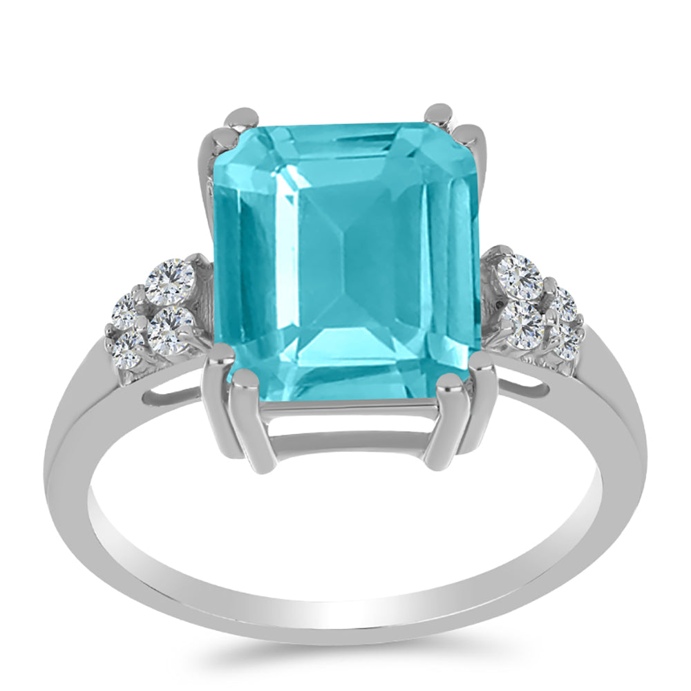 Inel din Argint 925 ( 3.19 grame ) cu Cuarț Paraiba și Topaz Alb 5.48 Carate 3 