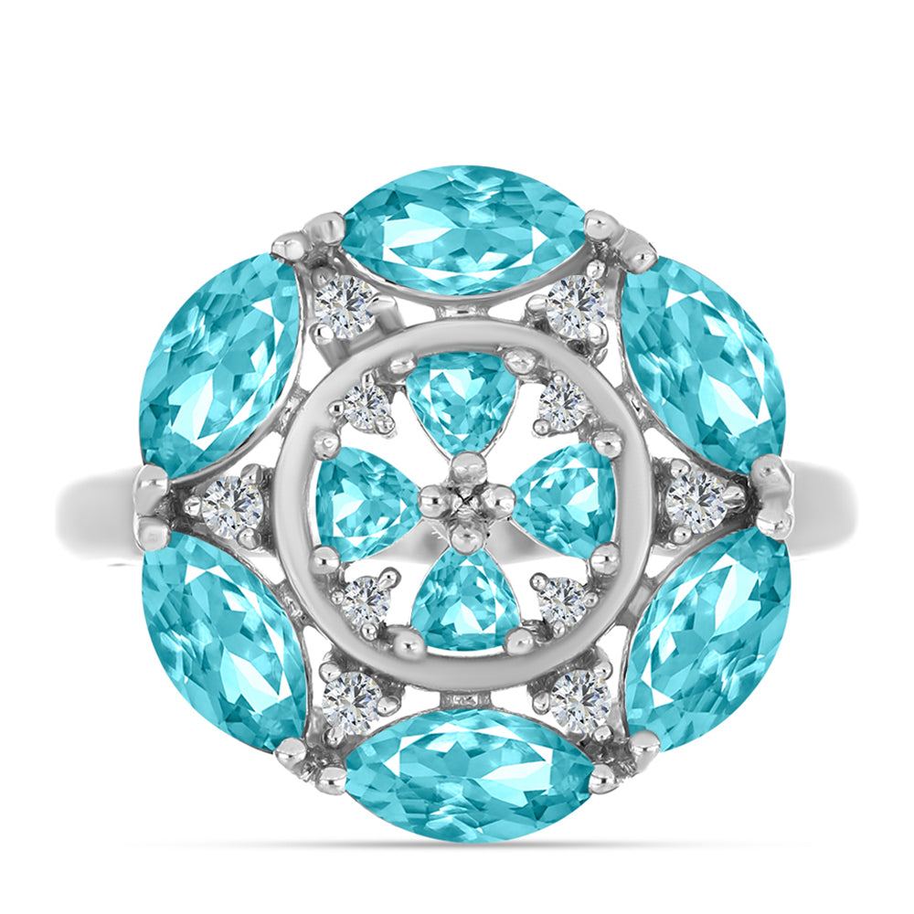 Inel din Argint 925 ( 3.83 grame ) cu Cuarț Paraiba și Topaz Alb 2.41 Carate 1 