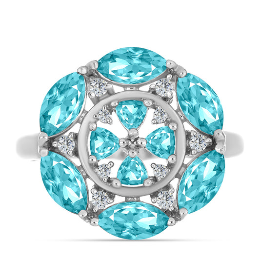 Inel din Argint 925 ( 3.83 grame ) cu Cuarț Paraiba și Topaz Alb 2.41 Carate