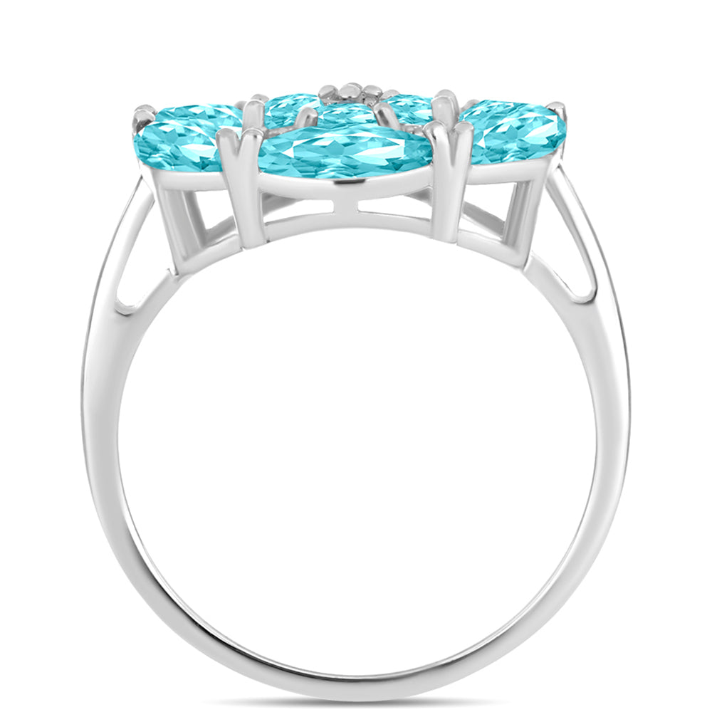 Inel din Argint 925 ( 3.83 grame ) cu Cuarț Paraiba și Topaz Alb 2.41 Carate 2 