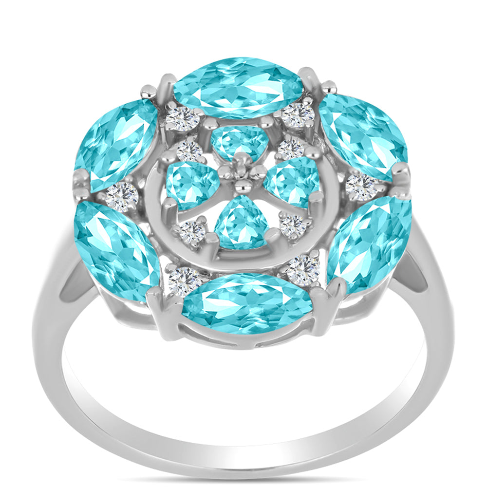 Inel din Argint 925 ( 3.83 grame ) cu Cuarț Paraiba și Topaz Alb 2.41 Carate 3 