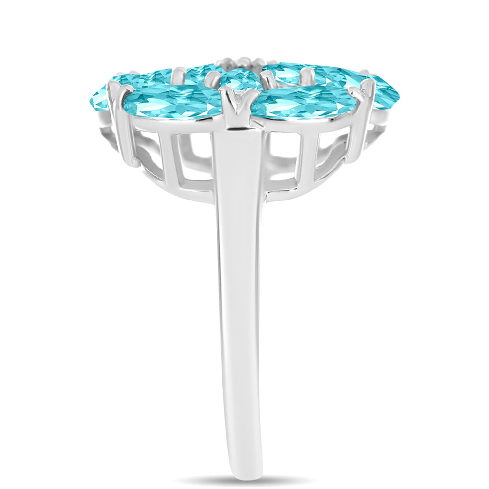 Inel din Argint 925 ( 3.83 grame ) cu Cuarț Paraiba și Topaz Alb 2.41 Carate 4 