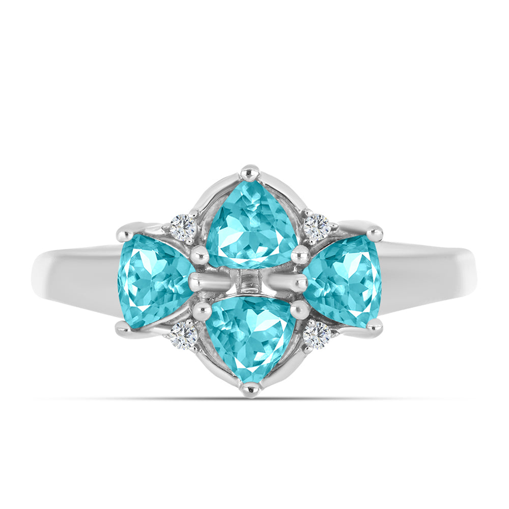 Inel din Argint 925 ( 2.97 grame ) cu Cuarț Paraiba și Topaz Alb 0.93 Carate 1 