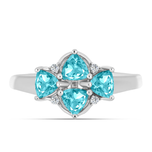 Inel din Argint 925 ( 2.97 grame ) cu Cuarț Paraiba și Topaz Alb 0.93 Carate