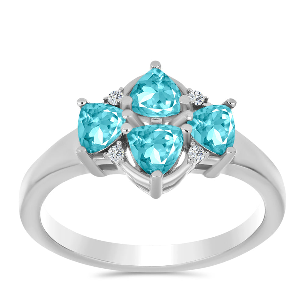 Inel din Argint 925 ( 2.97 grame ) cu Cuarț Paraiba și Topaz Alb 0.93 Carate 3 