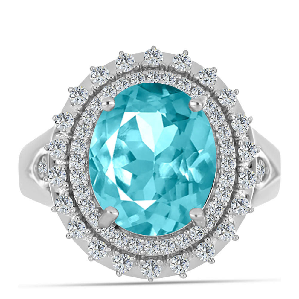 Inel din Argint 925 ( 4.44 grame ) cu Cuarț Paraiba și Topaz Alb 5.17 Carate 1 
