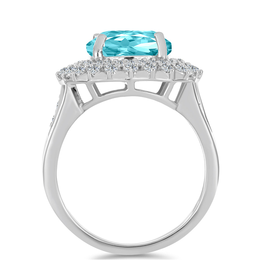 Inel din Argint 925 ( 4.44 grame ) cu Cuarț Paraiba și Topaz Alb 5.17 Carate 2 