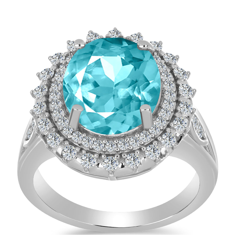 Inel din Argint 925 ( 4.44 grame ) cu Cuarț Paraiba și Topaz Alb 5.17 Carate 3 