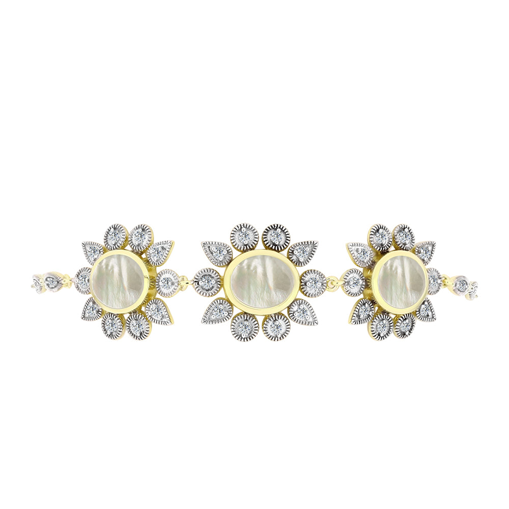 Brățară din Argint 925 Placat cu Aur ( 9.71 grame ) cu Sidef și Topaz Alb 5.97 Carate 2 