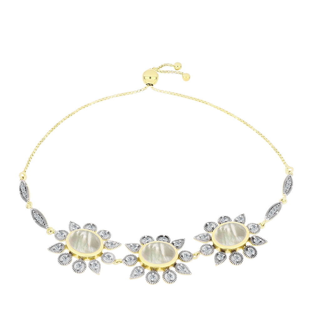 Brățară din Argint 925 Placat cu Aur ( 9.71 grame ) cu Sidef și Topaz Alb 5.97 Carate