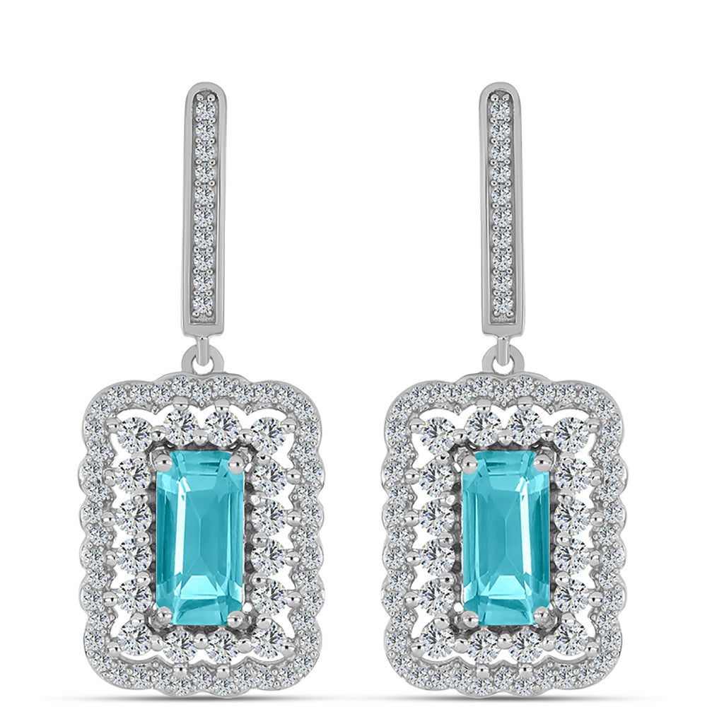 Cercei din Argint 925 ( 7.18 grame ) cu Cuarț Paraiba și Topaz Alb 4.61 Carate 1 