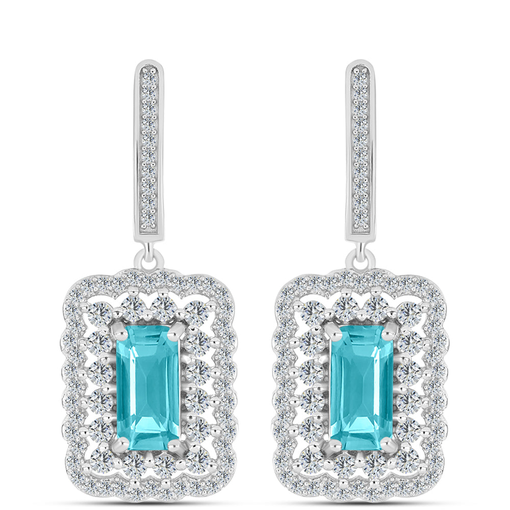 Cercei din Argint 925 ( 7.18 grame ) cu Cuarț Paraiba și Topaz Alb 4.61 Carate 2 
