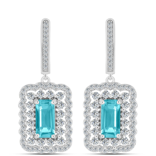 Cercei din Argint 925 ( 7.18 grame ) cu Cuarț Paraiba și Topaz Alb 4.61 Carate