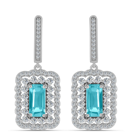 Cercei din Argint 925 ( 7.18 grame ) cu Cuarț Paraiba și Topaz Alb 4.61 Carate