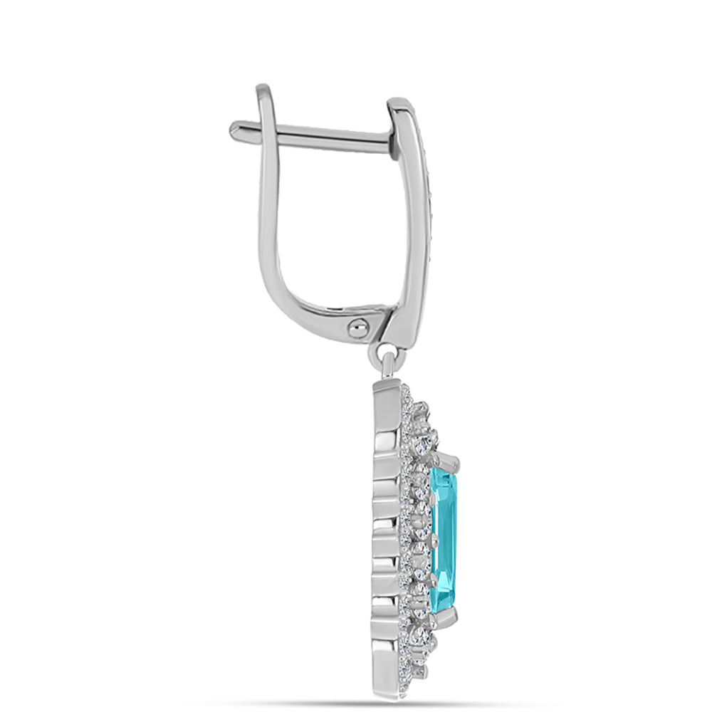 Cercei din Argint 925 ( 7.18 grame ) cu Cuarț Paraiba și Topaz Alb 4.61 Carate 3 
