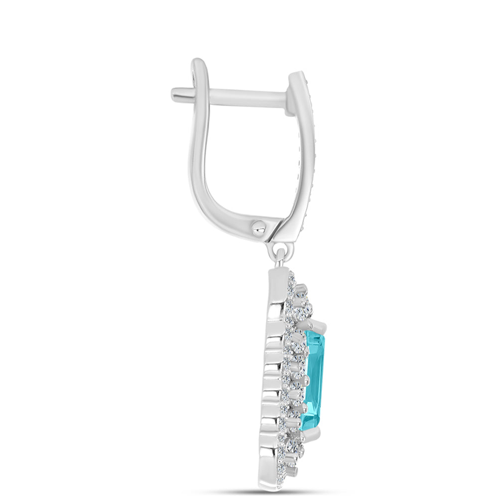Cercei din Argint 925 ( 7.18 grame ) cu Cuarț Paraiba și Topaz Alb 4.61 Carate 4 