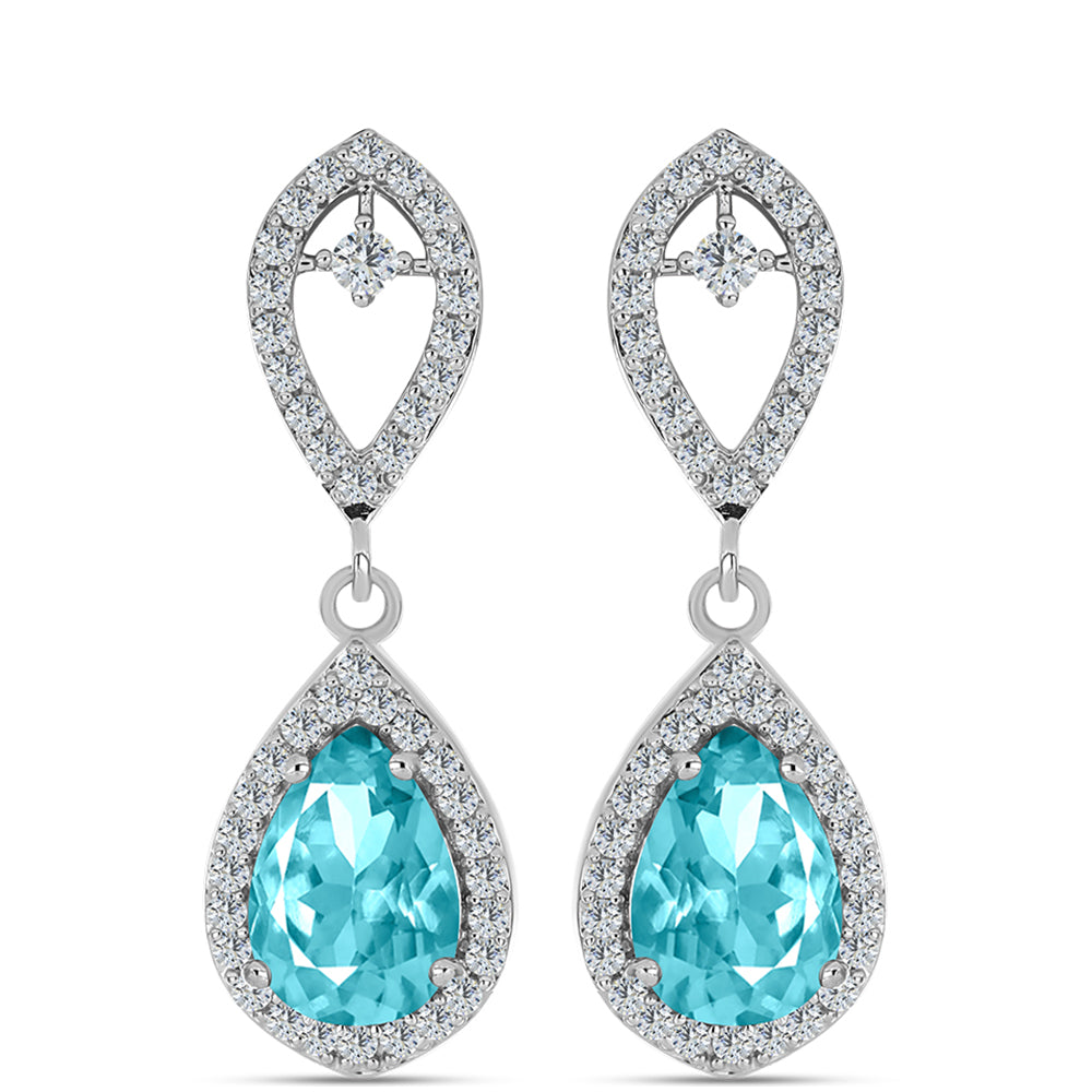 Cercei din Argint 925 ( 4.21 grame ) cu Cuarț Paraiba și Topaz Alb 4.41 Carate