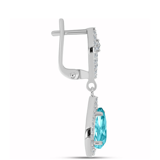 Cercei din Argint 925 ( 4.21 grame ) cu Cuarț Paraiba și Topaz Alb 4.41 Carate