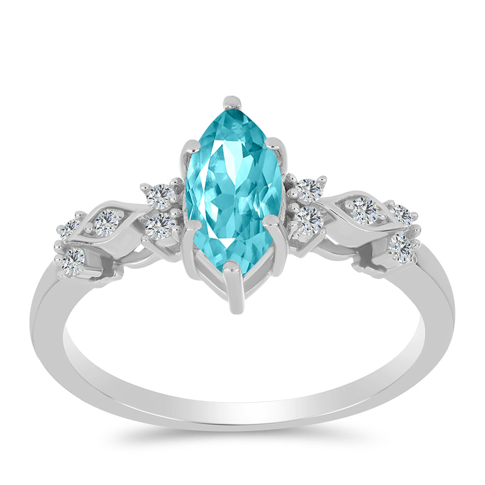 Inel din Argint 925 ( 2.1 grame ) cu Cuarț Paraiba și Topaz Alb 1.07 Carate 3 
