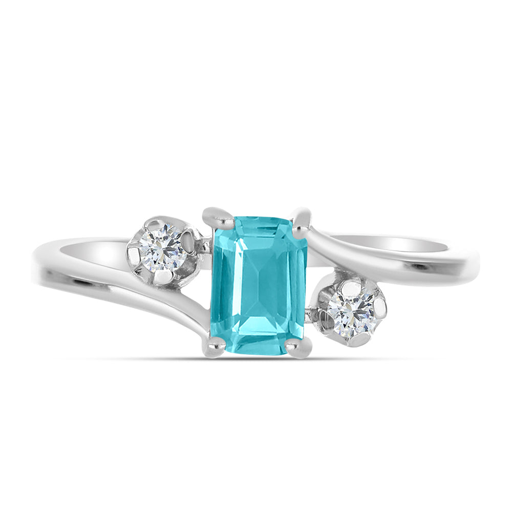 Inel din Argint 925 ( 1.79 grame ) cu Cuarț Paraiba și Topaz Alb 0.59 Carate 1 