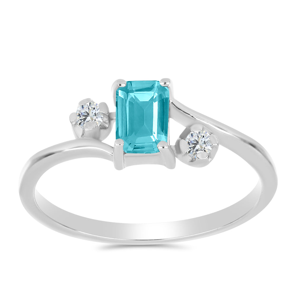 Inel din Argint 925 ( 1.79 grame ) cu Cuarț Paraiba și Topaz Alb 0.59 Carate 3 