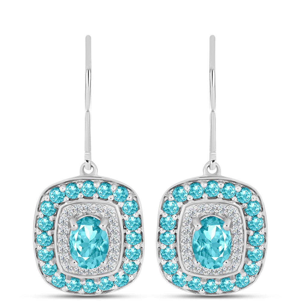 Cercei din Argint 925 ( 3.93 grame ) cu Cuarț Paraiba și Topaz Alb 2.9 Carate