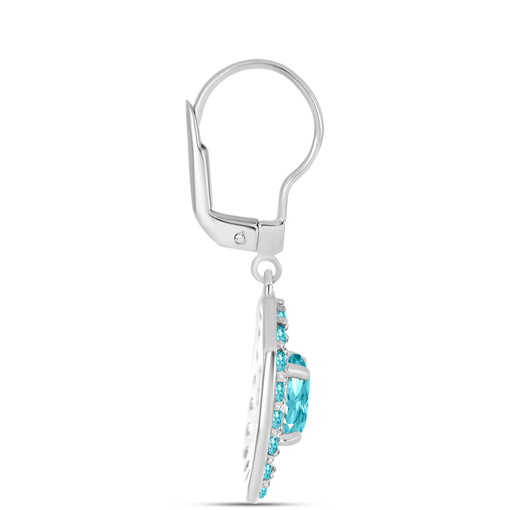 Cercei din Argint 925 ( 3.93 grame ) cu Cuarț Paraiba și Topaz Alb 2.9 Carate 2 