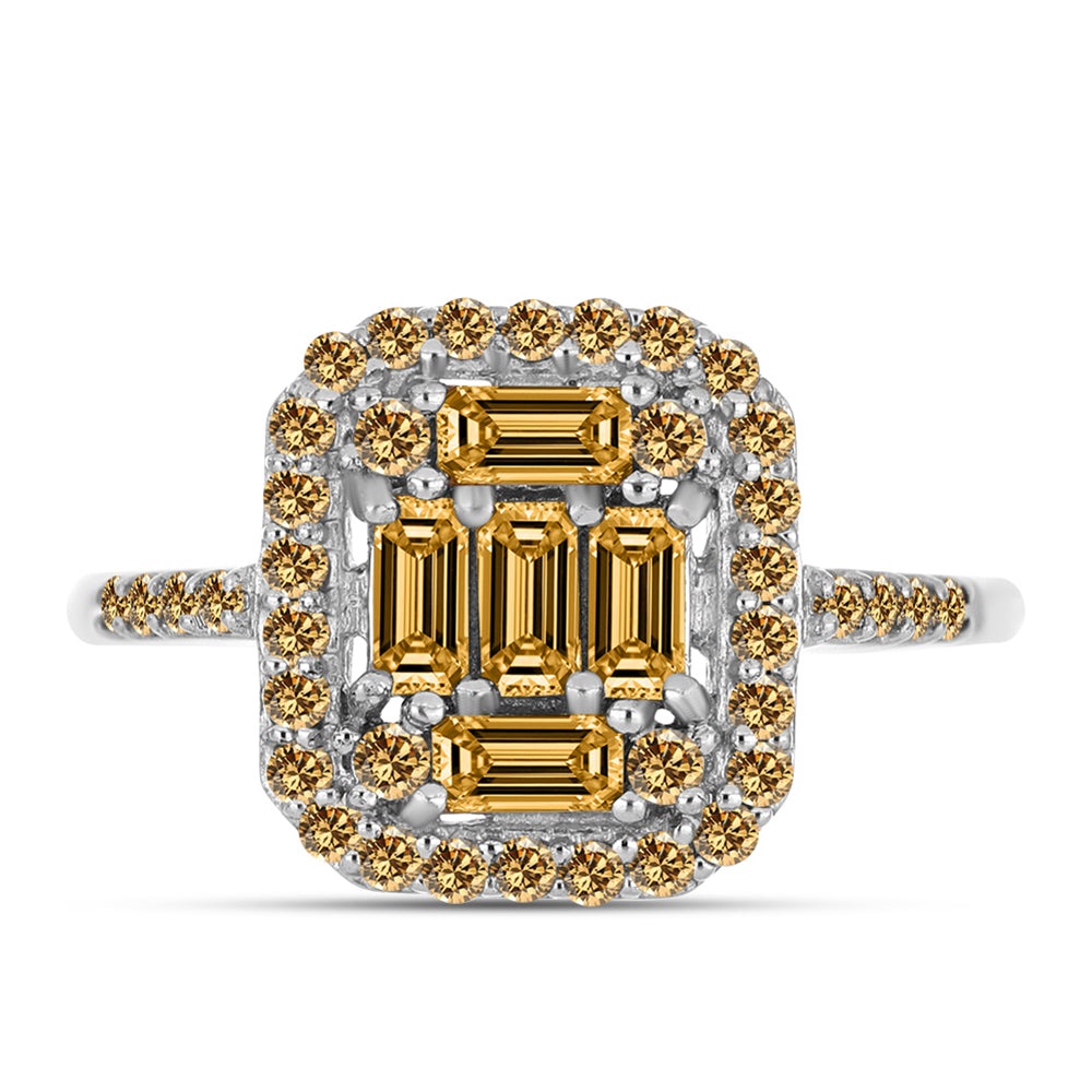 Inel din Argint 925 ( 2.65 grame ) cu Moissanite Șampanie 0.97 Carate 1 