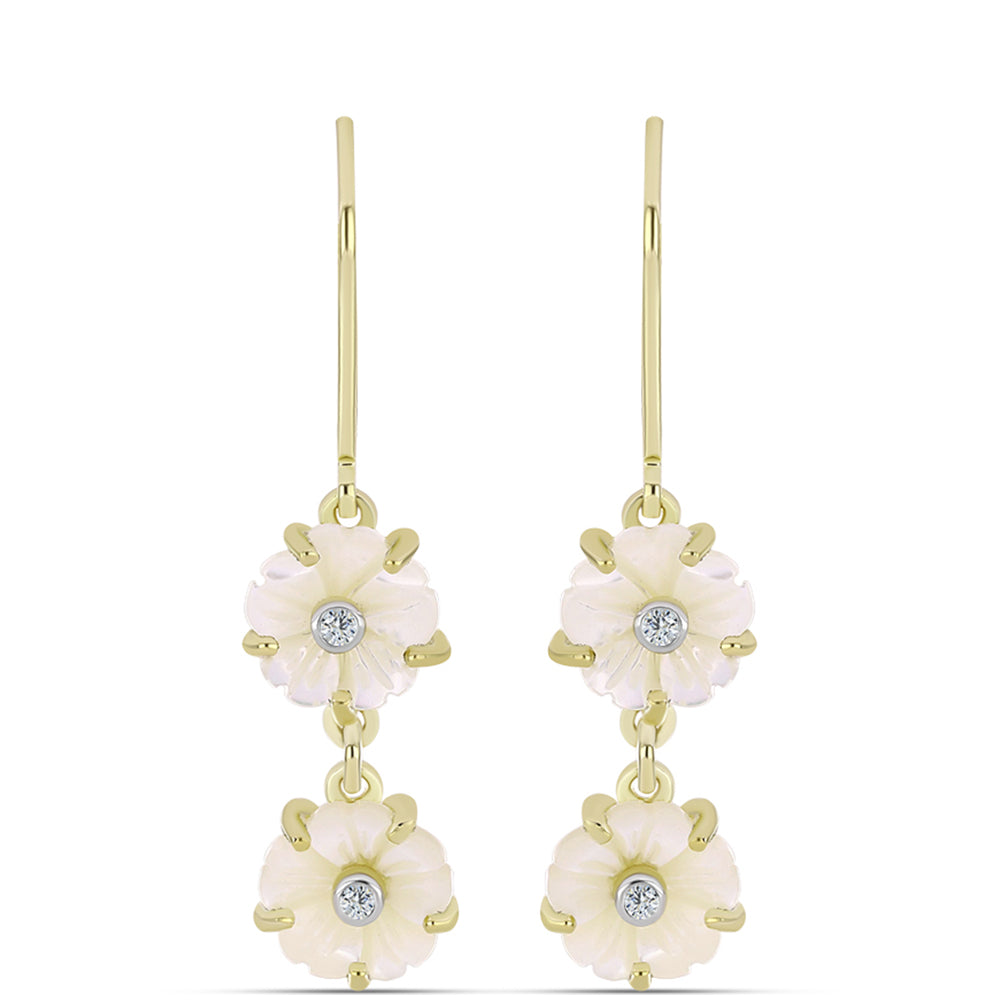 Cercei din Argint 925 Placat cu Aur ( 2.55 grame ) cu Sidef și Topaz Alb 3.9 Carate 1 