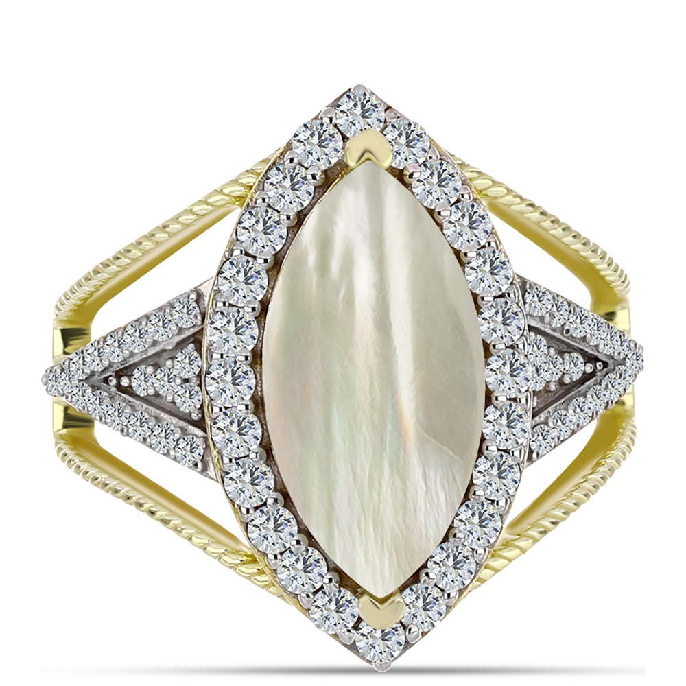 Inel din Argint 925 Placat cu Aur ( 5.02 grame ) cu Sidef și Topaz Alb 3.41 Carate
