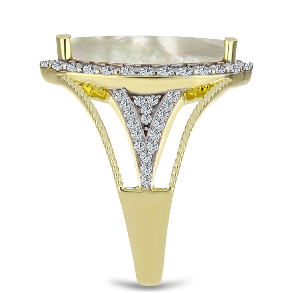 Inel din Argint 925 Placat cu Aur ( 5.02 grame ) cu Sidef și Topaz Alb 3.41 Carate