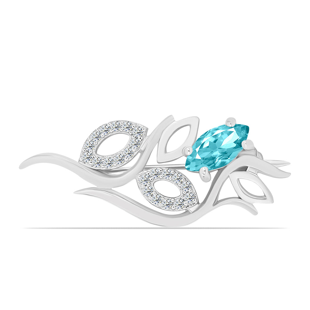 Broşă din Argint 925 ( 1.97 grame ) cu Cuarț Paraiba și Topaz Alb 0.59 Carate 1 
