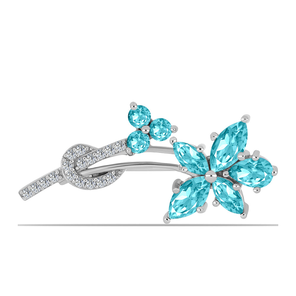Broşă din Argint 925 ( 2.68 grame ) cu Cuarț Paraiba și Topaz Alb 2.13 Carate 1 