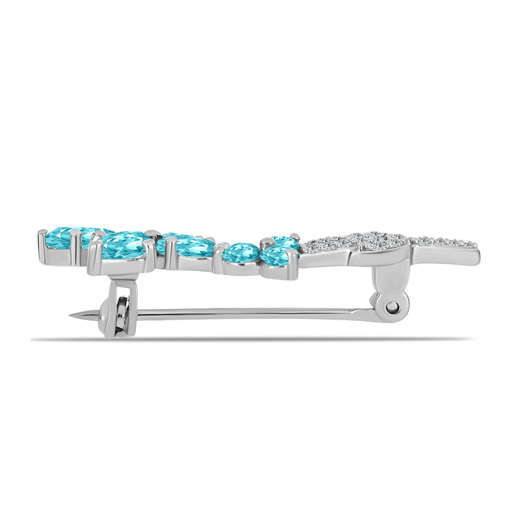 Broşă din Argint 925 ( 2.68 grame ) cu Cuarț Paraiba și Topaz Alb 2.13 Carate 2 