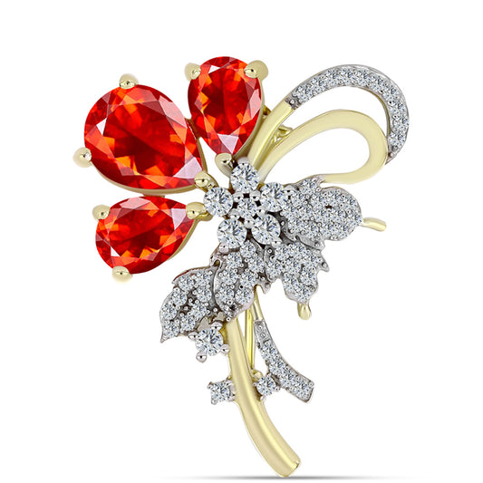 Broşă din Argint 925 Placat cu Aur ( 3.86 grame ) cu Opal Etiopian Lega Dembi Roșu și Topaz Alb 2.59 Carate