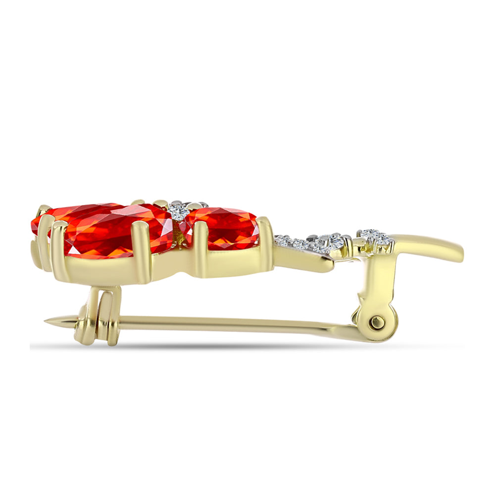 Broşă din Argint 925 Placat cu Aur ( 3.86 grame ) cu Opal Etiopian Lega Dembi Roșu și Topaz Alb 2.59 Carate